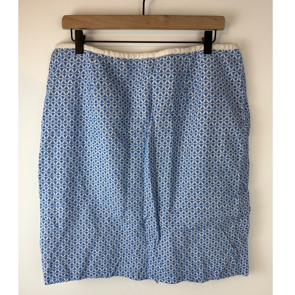 TALBOTS Woman Blue & White Eyelet Lace Pencil Skirt Preppy Spring Summer 16W